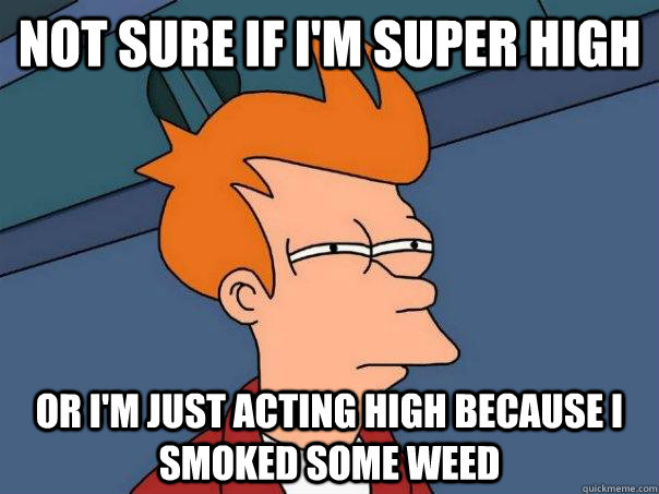 Not sure if i'm super high or i'm just acting high because i smoked some weed  Futurama Fry