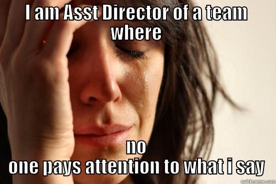 I AM ASST DIRECTOR OF A TEAM WHERE NO ONE PAYS ATTENTION TO WHAT I SAY First World Problems