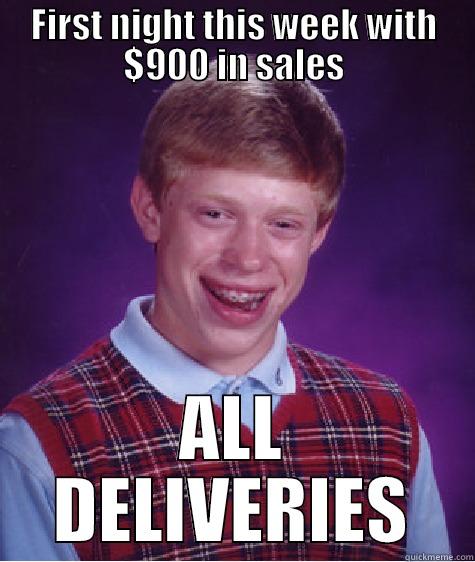 FIRST NIGHT THIS WEEK WITH $900 IN SALES ALL DELIVERIES Bad Luck Brian