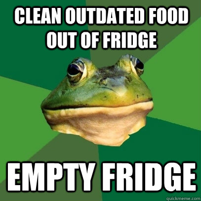 Clean outdated food out of fridge empty fridge  Foul Bachelor Frog