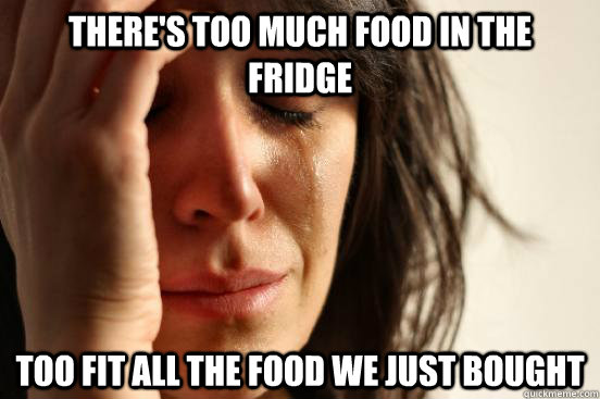 there's too much food in the fridge too fit all the food we just bought  First World Problems