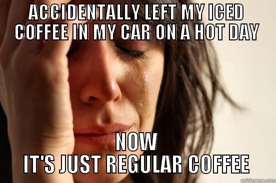 ACCIDENTALLY LEFT MY ICED COFFEE IN MY CAR ON A HOT DAY NOW IT'S JUST REGULAR COFFEE First World Problems