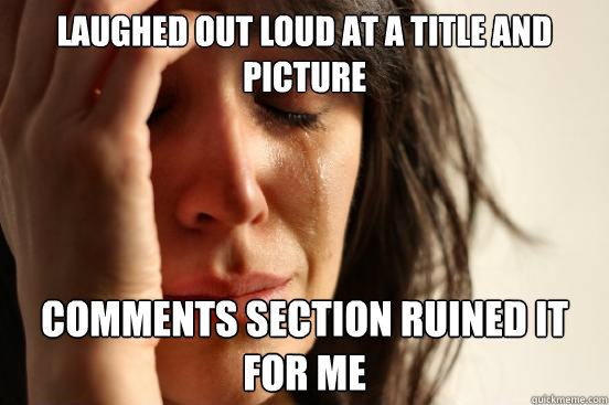 laughed out loud at a title and picture comments section ruined it for me  First World Problems