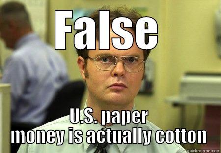 paper money - FALSE U.S. PAPER MONEY IS ACTUALLY COTTON Schrute