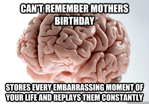 Can't Remember Mothers Birthday Stores every embarrassing moment of your life and replays them constantly  Scumbag Brain