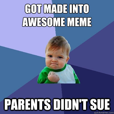 Got made into awesome meme parents didn't sue  Success Kid