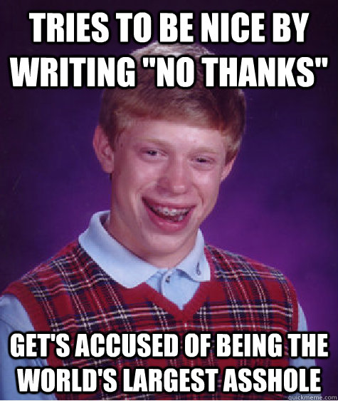 Tries to be nice by writing 
