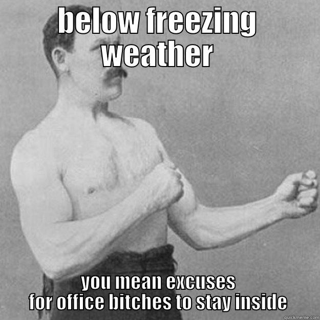 BELOW FREEZING WEATHER YOU MEAN EXCUSES FOR OFFICE BITCHES TO STAY INSIDE overly manly man
