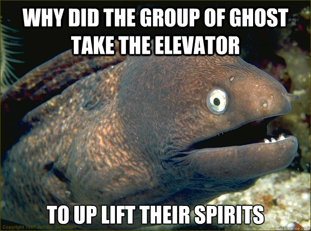 Why did the group of ghost take the elevator  to up lift their spirits  - Why did the group of ghost take the elevator  to up lift their spirits   Bad Joke Eel