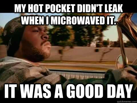 My hot pocket didn't leak when i microwaved it. it was a good day - My hot pocket didn't leak when i microwaved it. it was a good day  Good day cube