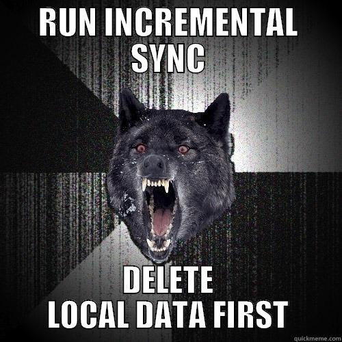 RUN INCREMENTAL SYNC DELETE LOCAL DATA FIRST Insanity Wolf