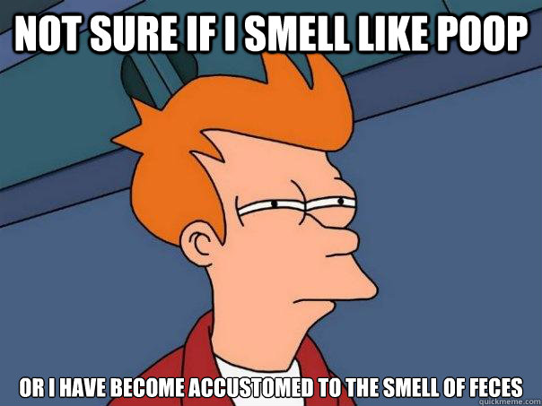 Not sure if I smell like poop Or I have become accustomed to the smell of feces - Not sure if I smell like poop Or I have become accustomed to the smell of feces  Futurama Fry