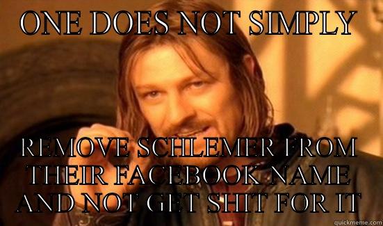 ONE DOES NOT SIMPLY REMOVE SCHLEMER FROM THEIR FACEBOOK NAME AND NOT GET SHIT FOR IT Boromir