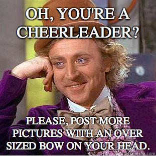 Oh, you're a cheerleader? Please, post more pictures with an over sized bow on your head.  Condescending Wonka