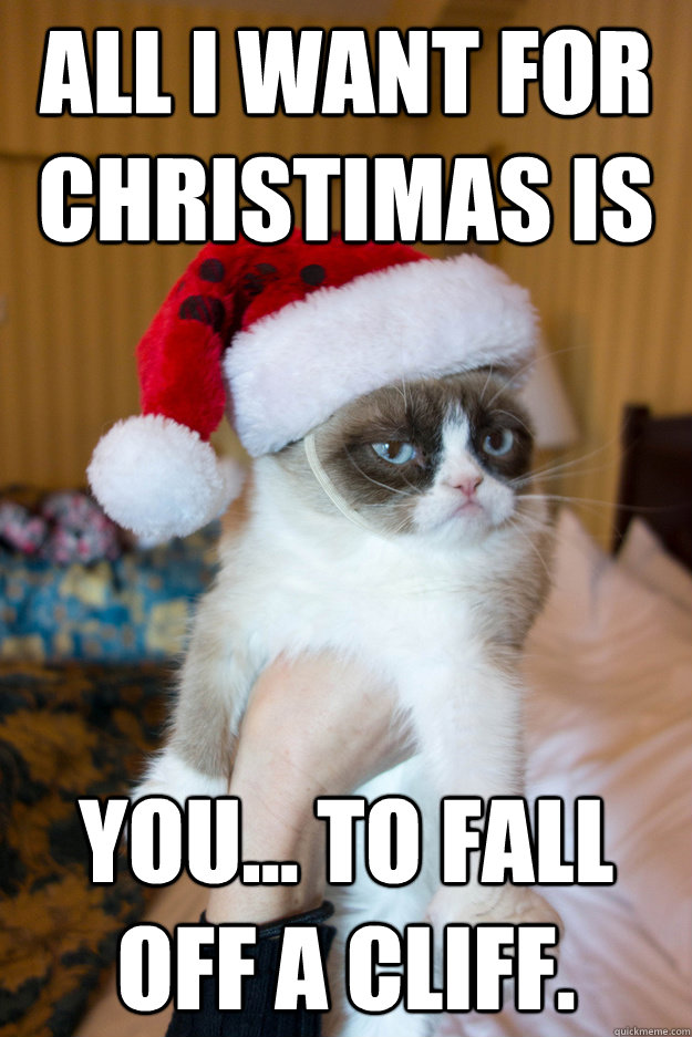 All I want for christimas is You... To fall off a cliff.  Grumpy xmas