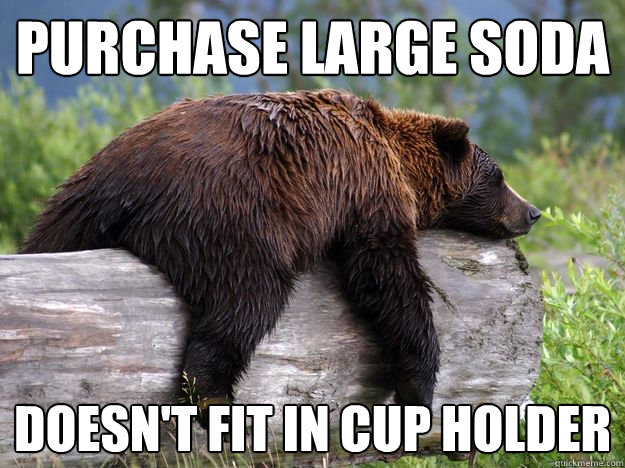 purchase large soda doesn't fit in cup holder - purchase large soda doesn't fit in cup holder  Bad News Bear