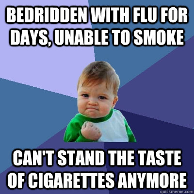 Bedridden with flu for days, unable to smoke can't stand the taste of cigarettes anymore  Success Kid