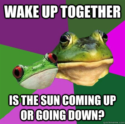 wake up together is the sun coming up or going down?  