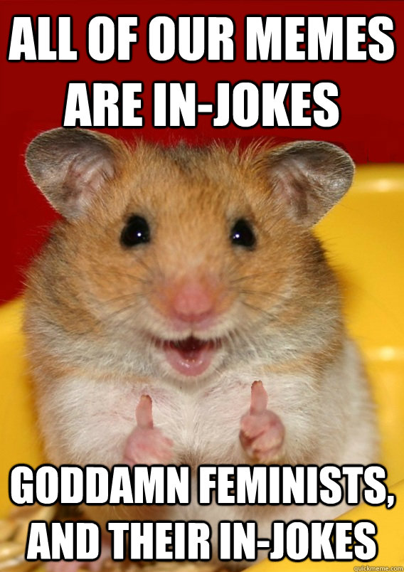 all of our memes are in-jokes goddamn feminists, and their in-jokes  - all of our memes are in-jokes goddamn feminists, and their in-jokes   Rationalization Hamster