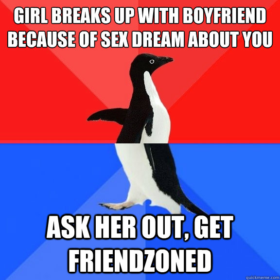 Girl breaks up with boyfriend because of sex dream about you ask her out, get friendzoned  Socially Awksome Penguin
