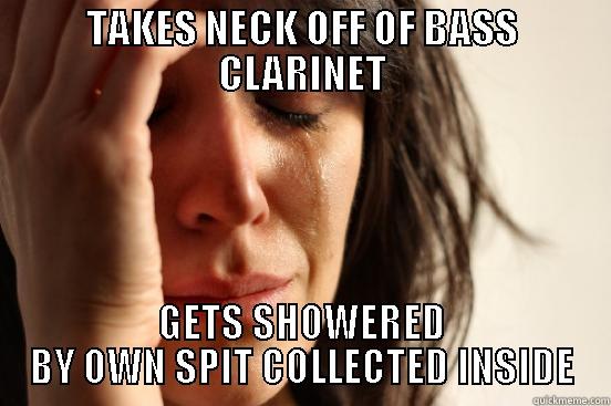 TAKES NECK OFF OF BASS CLARINET GETS SHOWERED BY OWN SPIT COLLECTED INSIDE First World Problems