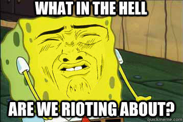 what in the hell are we rioting about?  