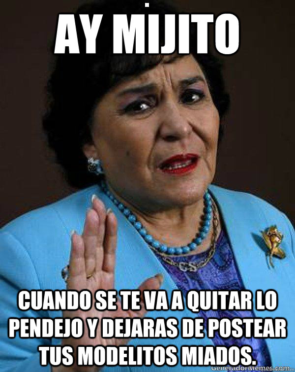 Ay mijito  cuando se te va a quitar lo pendejo y dejaras de postear tus modelitos miados.  Carmen Salinas