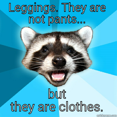 LEGGINGS. THEY ARE NOT PANTS... BUT THEY ARE CLOTHES. Lame Pun Coon