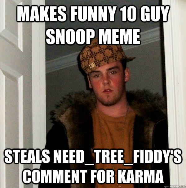Makes funny 10 Guy Snoop Meme Steals Need_Tree_Fiddy's comment for Karma   Scumbag Steve
