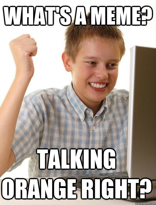 what's a meme? talking orange right?  First Day on the Internet Kid
