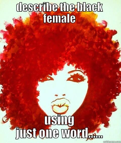 DESCRIBE THE BLACK FEMALE USING JUST ONE WORD...... Misc