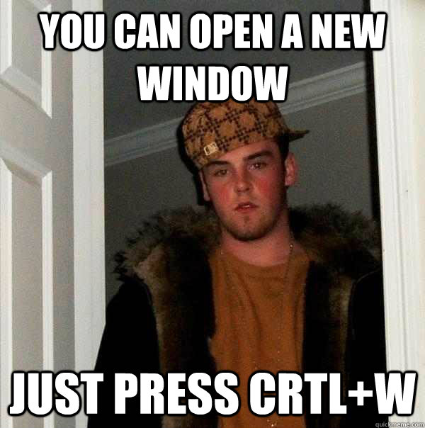 You can open a new window  just press crtl+w  Scumbag Steve