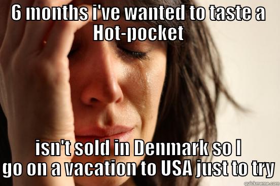 6 MONTHS I'VE WANTED TO TASTE A HOT-POCKET ISN'T SOLD IN DENMARK SO I GO ON A VACATION TO USA JUST TO TRY First World Problems