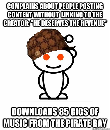 complains about people posting content without  linking to the creator: 