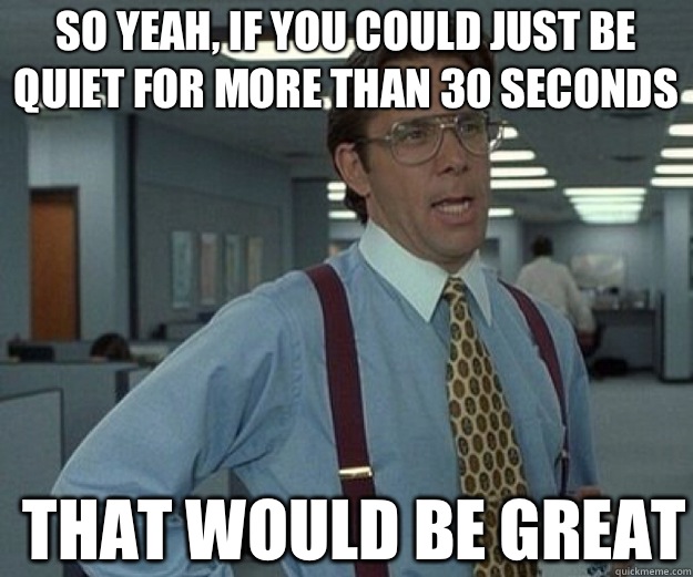 So yeah, if you could just be quiet for more than 30 seconds THAT WOULD BE GREAT  that would be great
