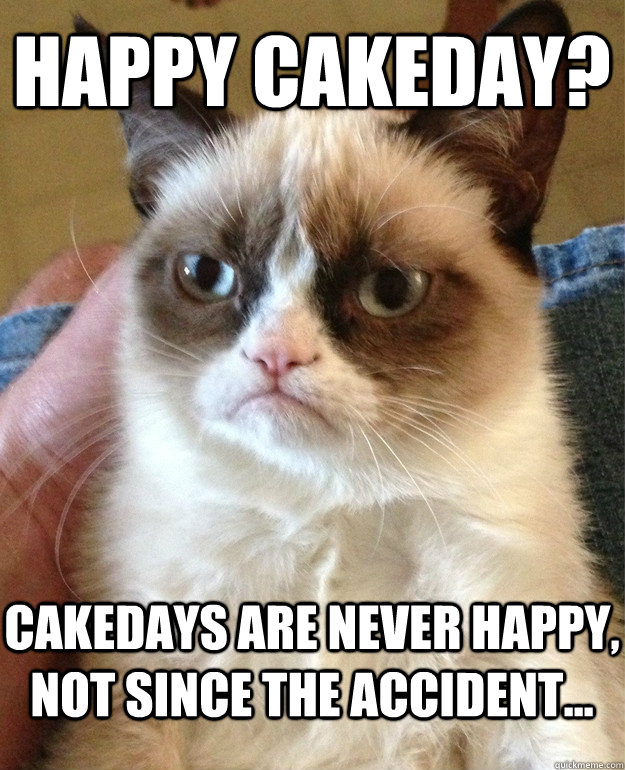 Cakedays are never happy, not since the accident... Happy Cakeday?  Grumpy Cat
