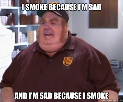 I smoke because I'm sad And I'm sad because I smoke  Fat Bastard