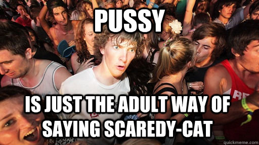 pussy is just the adult way of saying scaredy-cat  Sudden Clarity Clarence