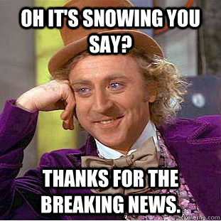 Oh it's snowing you say? Thanks for the breaking news. - Oh it's snowing you say? Thanks for the breaking news.  Condescending Wonka