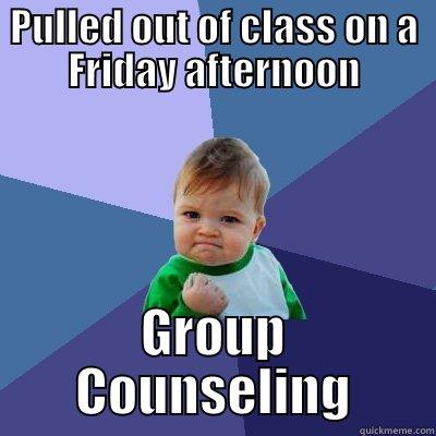 PULLED OUT OF CLASS ON A FRIDAY AFTERNOON GROUP COUNSELING Success Kid