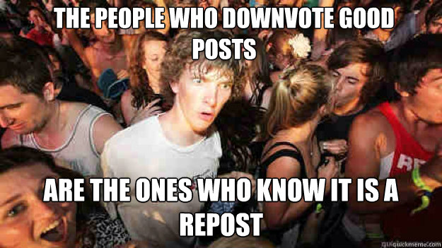the people who downvote good posts are the ones who know it is a repost - the people who downvote good posts are the ones who know it is a repost  Misc