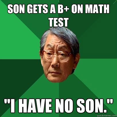 Son gets a b+ on math test 