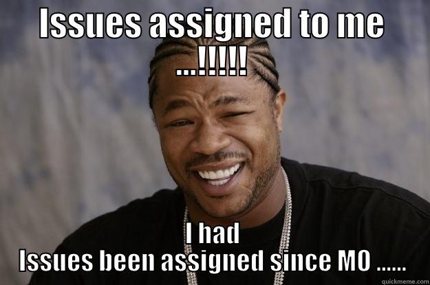 Issues assigned ? - ISSUES ASSIGNED TO ME ...!!!!! I HAD ISSUES BEEN ASSIGNED SINCE M0 ...... Xzibit meme