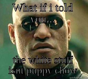 WHAT IF I TOLD YOU... THE WHITE STUFF ISN'T PUPPY CHOW Matrix Morpheus