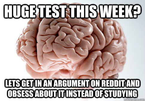 Huge test this week? Lets get in an argument on reddit and obsess about it instead of studying  ScumbagBrain