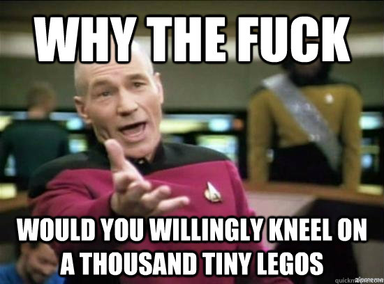 Why the fuck would you willingly kneel on a thousand tiny legos - Why the fuck would you willingly kneel on a thousand tiny legos  Annoyed Picard HD