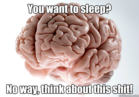You want to sleep? No way, think about this shit!   Scumbag Brain