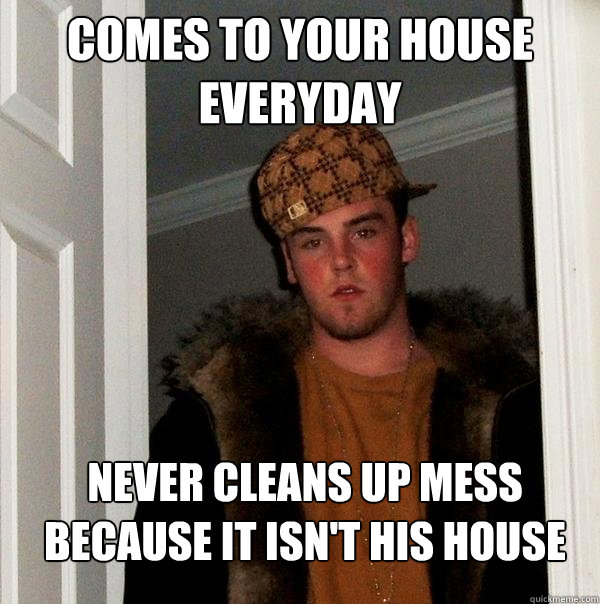 Comes to your house everyday Never cleans up mess because it isn't his house  Scumbag Steve