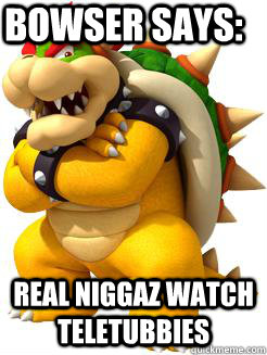 Bowser says: real niggaz watch teletubbies  