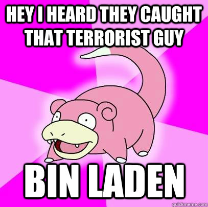 Hey i heard they caught that terrorist guy bin laden  Slowpoke
